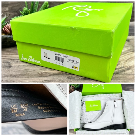 NIB Sam Edelman Nina Lace Up Ankle Combat Boots Bootie White Leather - Picture 13 of 14